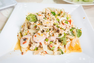 spicy minced pork salad, Thai food