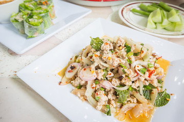 spicy minced pork salad, Thai food