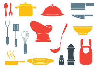 Kitchen equipment in colorful colorful color vector