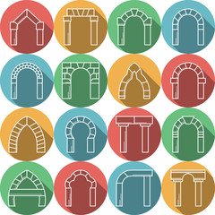 Set of colored flat vector icons for archway
