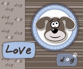 Love dog card in blue and brown