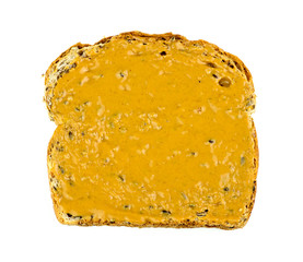 Aerial of isolated toast with creamy peanut butter