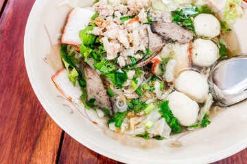 Pork noodle spicy soup thai style tom yum