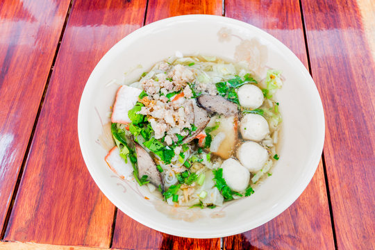 Pork noodle spicy soup thai style tom yum