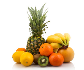 Bunch of citrus and tropical fruits