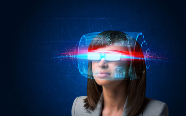 Future woman with high tech smart glasses