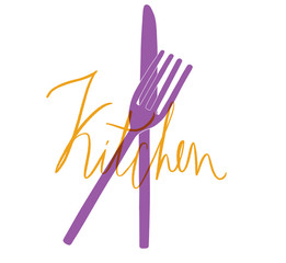 Fork and knife illustration with hand lettering
