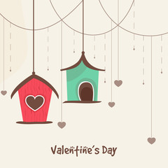 Happy Valentines Day celebration with small huts.