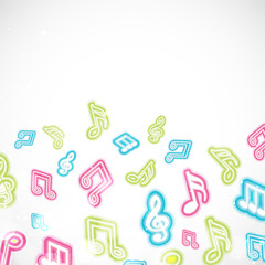 Colorful musical notes on shiny background.