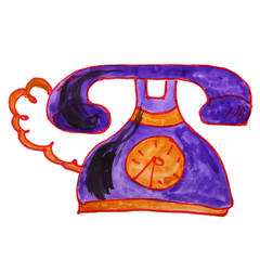 watercolor phone, retro drawing cartoon style