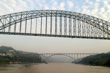 Fototapeta na wymiar Beautiful Jiujiang Yangtze River Bridge At Dusk