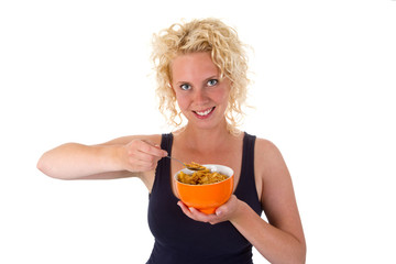 Junge Frau mit Cornflakes - Young woman with cornflakes