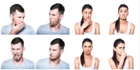 Disgusted boy and girl composite