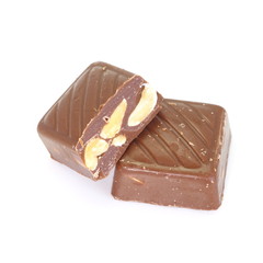 Small peanut chocolate isolated on white background