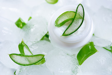 Cream with Aloe Vera cooled on ice