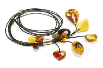 Fashion amber necklace isolated on the white background