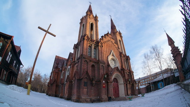 the catholic cathedral in krasnoyarsk, time lapse