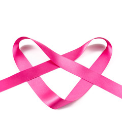 Pink ribbon in the shape of a heart