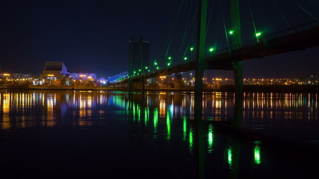 suspension bridge in krasnoyarsk, night time lapse