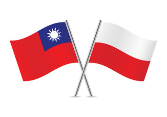 Polish and Taiwanese flags. Vector illustration.