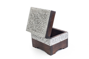 Wooden box decorate by silver