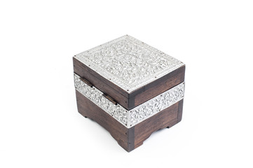 Wooden box decorate by silver