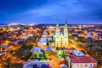 Fotobehang Savannah, Georgia downtown skyline at the Cathedral. © SeanPavonePhoto