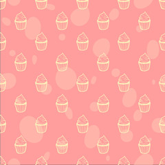 Hand drawn seamless pattern with cupcakes, cute background