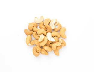 cashew with salt on white background