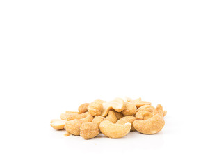 cashew with salt on white background