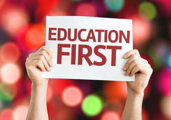 Education First card with colorful background