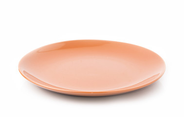 orange empty plate on white background