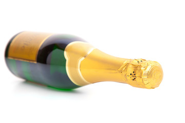 Champagne bottle. All on white background.