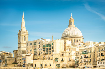 Fototapeta na wymiar Detail postcard of old town La Valletta - Capital of Malta