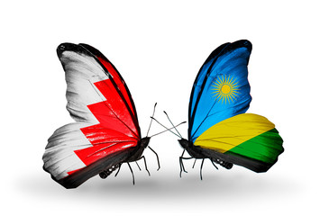 Two butterflies with flags Bahrain and Rwanda