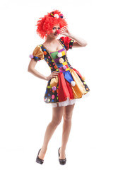 Clown girl on white background