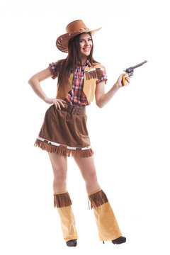 Cowboy Girl On White Background