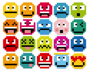 Naklejka premium Set Of Different Cartoon Pixel Faces