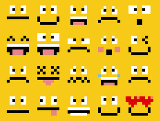 Fototapeta premium Set Of Different Cartoon Pixel Faces