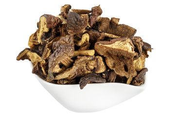 Wild and dried mushrooms placed in a dish