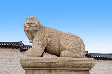 Statue of a mythological lion-like animal at Gyeongbokgung Palac