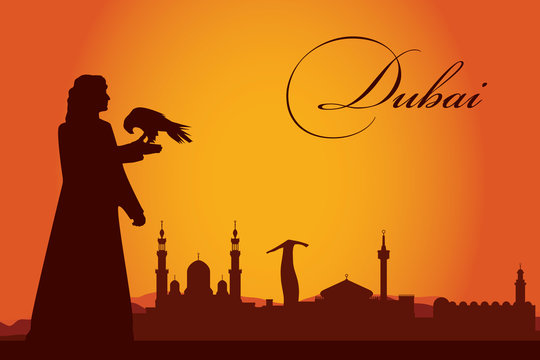 Dubai city skyline silhouette background