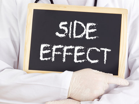 Doctor shows information on blackboard: side effect