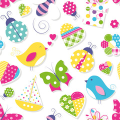 cute hearts flowers toys and animals pattern