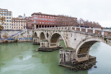 Naklejka premium bridge over Tiber river in Rome, Italy