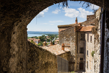 old houses in medieval town Bolsena, Italy - 76218868