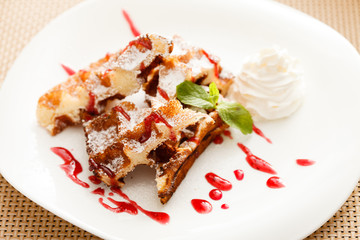 belgian waffle with whipped cream