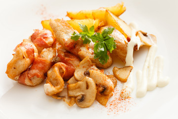 meat with mushrooms and potatoes