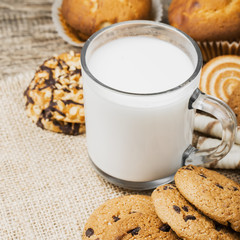 fresh healthy milk and cookies