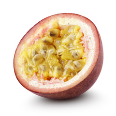 Half of passion fruit isolated on white with clipping path